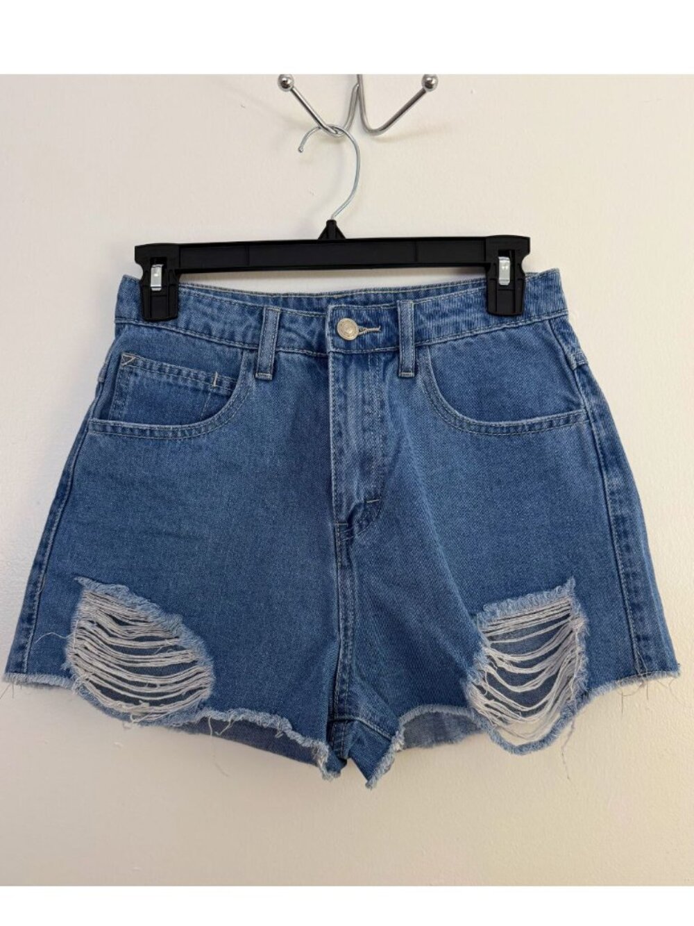 Princess Polly Elise Distressed Denim Shorts Medium Wash US 4 / AU 8